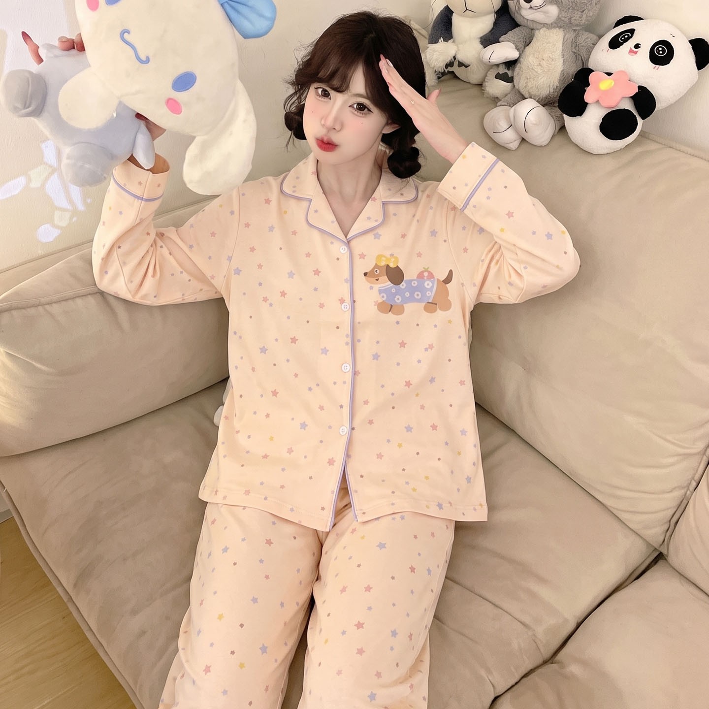 睡衣女款女孩十二儿童春秋季卡通动漫空调服薄款长袖冬云朵棉韩版