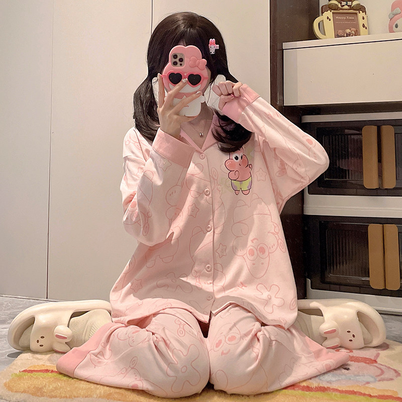 十二岁女孩春秋季女童卡通兔纯棉冬天睡衣儿童长袖青少年潮家居服