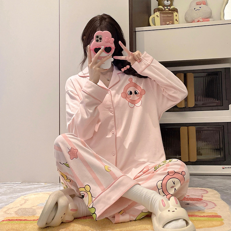 妹妹孩子女童冬天春秋季长袖草莓熊女孩儿童睡衣纯棉春天潮家居服