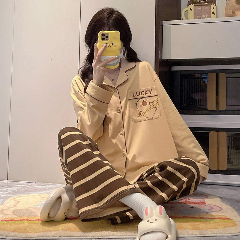 女孩纯棉睡衣长袖儿童春秋季女童大星星冬天十岁长裤潮睡裤家居服