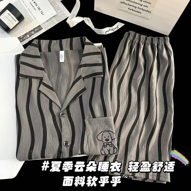 男童睡衣夏季薄款云朵棉短袖十三岁胖大童儿童纽扣男孩休息服五岁
