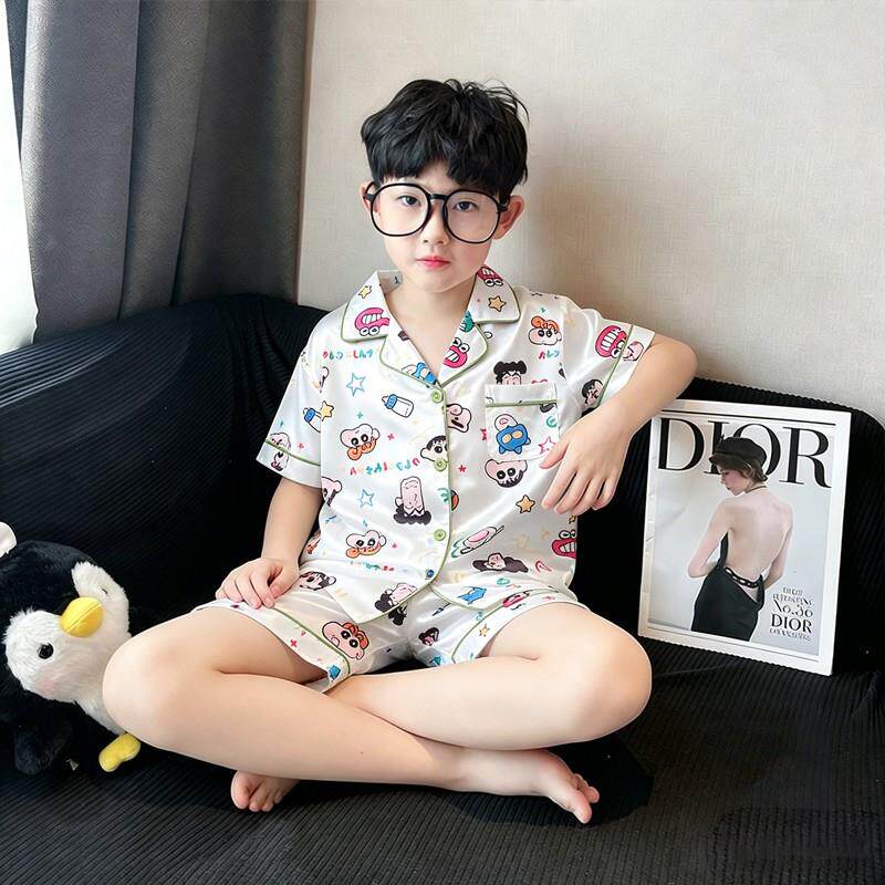 睡衣夏季男孩冰丝儿童大童男童薄款潮初中十五十二岁八周岁好看的