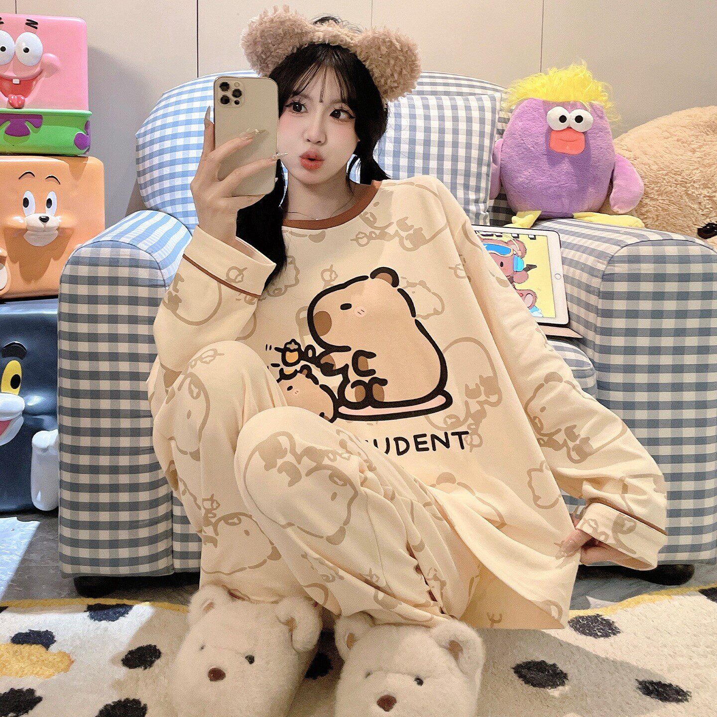 儿童睡衣女孩纯棉长袖春秋季潮十三周岁六周岁女童冬天空调服格子
