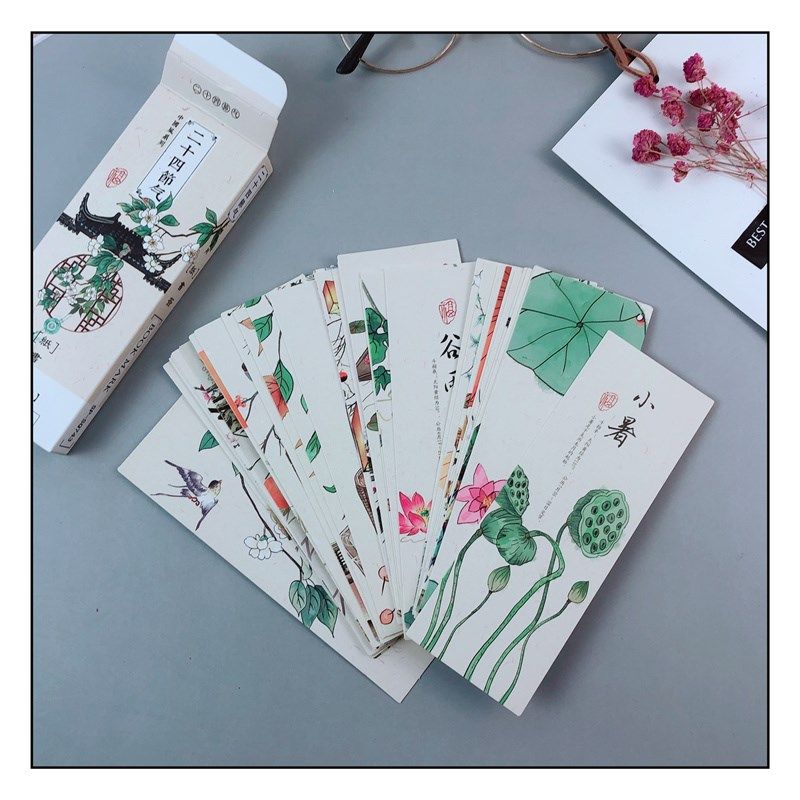 山茶花书签二十四节气书签传统文化古风书签学生可爱励志留言卡片