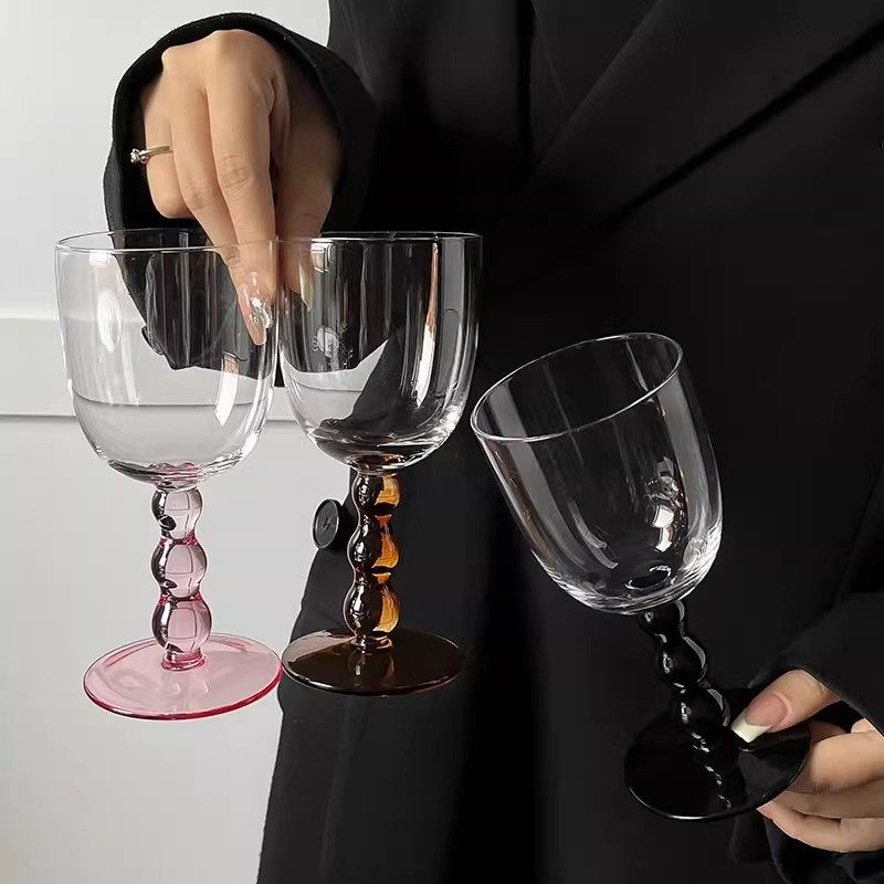 法式复古设计串珠玻璃酒杯高脚杯红酒葡萄酒杯果酒鸡尾酒杯香