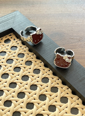 进口小众设计卡通可爱kt猫咪戒指开口可调节高级感指环手饰