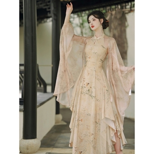 进口新中式 气质感高级感收腰 国风禅意改良旗袍挂脖连衣裙女夏季