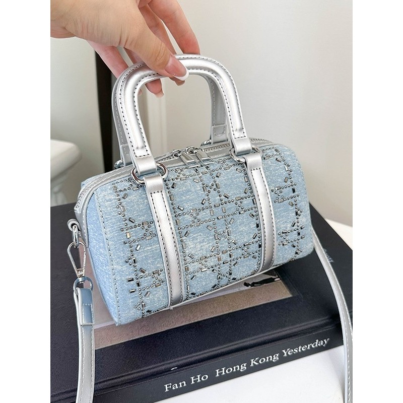 进口轻奢小众高级感牛仔手提圆筒包枕头女包25时尚精致斜挎包,箱包皮具/热销女包/男包,小方包,淘宝优惠券,粉丝福利购,淘宝优惠卷