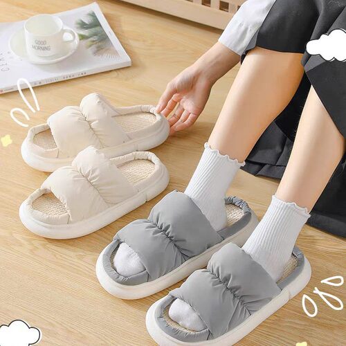 进口高级韩版网红鞋子情侣居家拖鞋室内外穿防滑室外亚麻拖家用