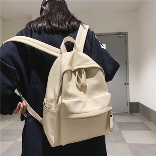 进口双肩包ins风森系bf简约大容量书包韩版女大学生双肩包pu皮