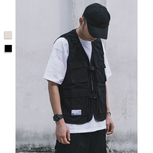 进口多口袋@机能工装 潮流ins帅气坎肩背心春秋宽松无 马甲男韩版