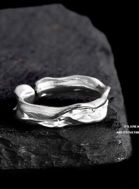 进口韩式不规则设计感皱褶肌理纹路戒指个性潮流百搭s999足银开