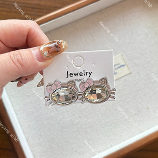 日版清新甜美kt猫咪耳钉耳环小众设计感精致时尚少女网红耳