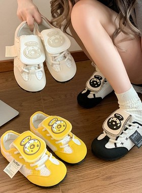 进口小众黄色泡芙德训鞋女2025春季丑萌芭蕾板鞋校园风休闲小白