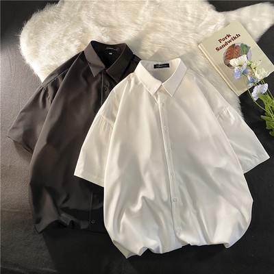 进口短袖衬衫男夏季薄款内搭职业半袖衬衣设计感小众冰丝痞帅胖