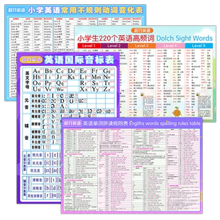 小学通用英语单词大挂图自然拼读phonics单词发音规则48个国际音标对照常见词高频词sight words 英语常用不规则动词变化表贴墙