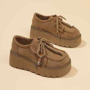 厚底全包勃肯鞋女2025新款春秋复古真皮女单鞋增高6CM软底袋鼠鞋