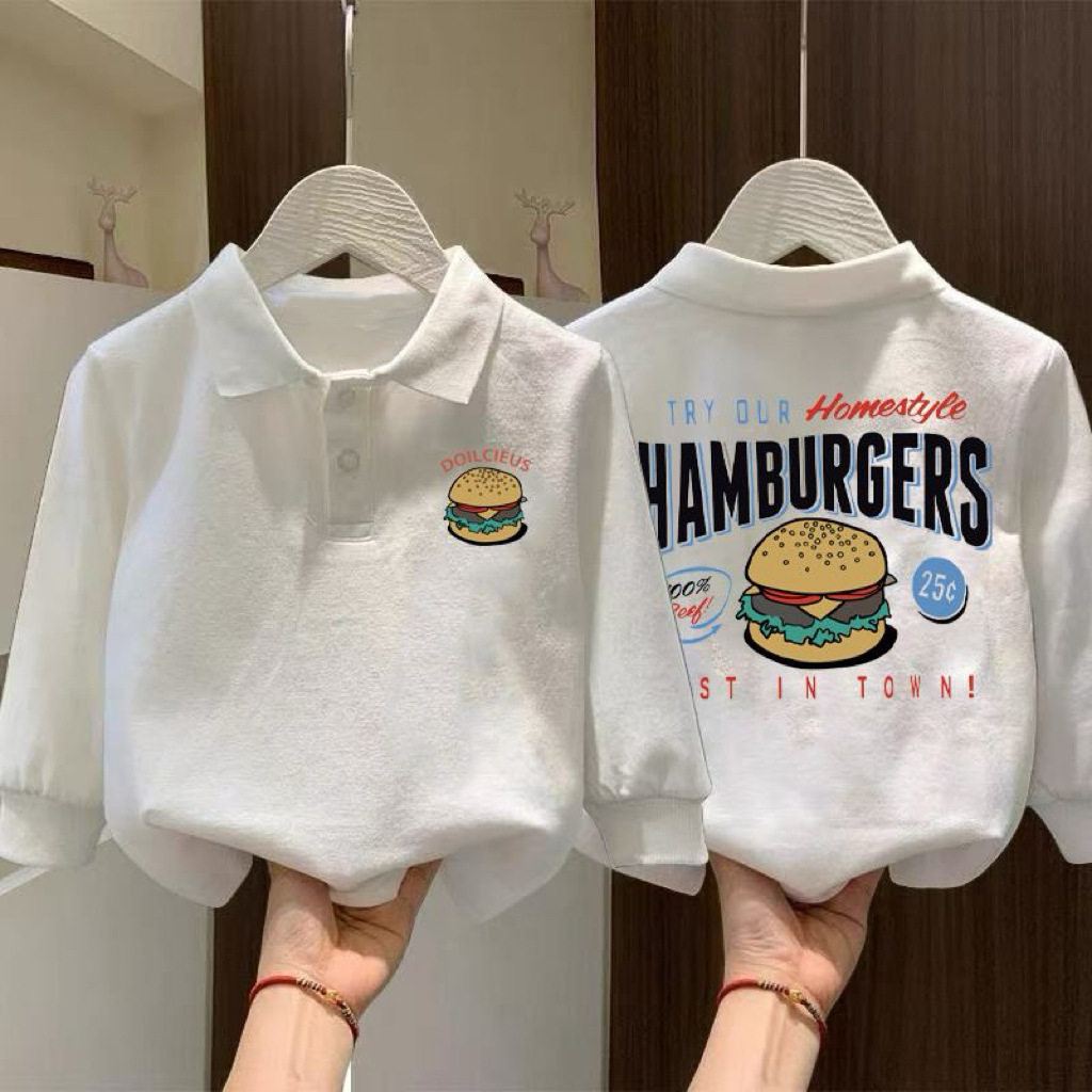 中大童纯棉Polo衫童装卡通新款翻领长袖衫男童女童套头外穿上衣潮