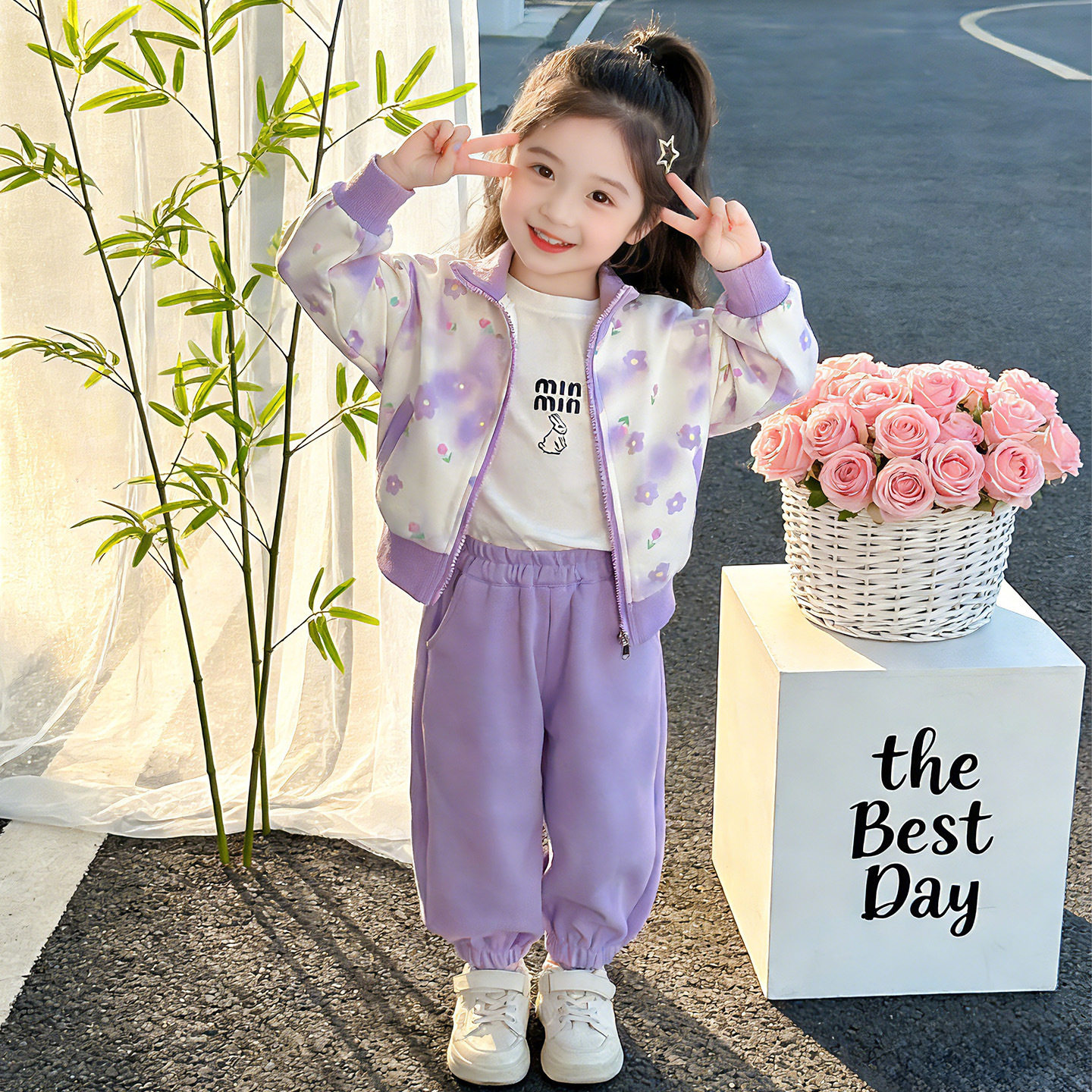 女童春季套装2026新款洋气宝宝运动衣服儿童春秋款休闲两件套童装