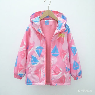 儿童冲锋衣一体绒薄绒秋季女童外套春秋装2025新款中大童加绒风衣