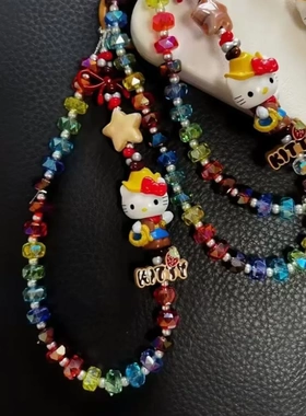 手作彩虹牛仔hellokitty萌粒手机链ccd相机挂件可爱挂件挂饰