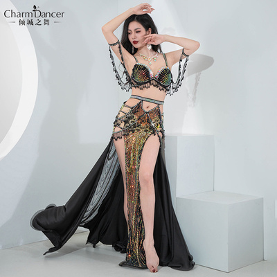 倾城之舞新款肚皮舞表演服亮片刺绣水晶珠流苏东方舞团体演出套装
