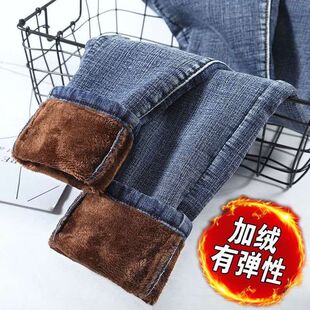 冬季加绒牛仔裤女高腰加厚保暖韩版显瘦小脚九分长裤外穿休闲棉裤