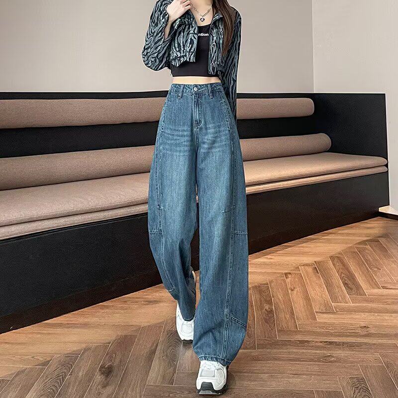 阔腿弯刀牛仔裤女春秋季2025年新款高腰宽松显瘦直筒裤子女装潮