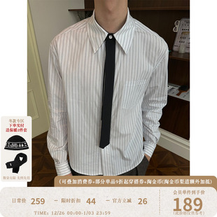 衬衫 弧摆休闲通勤领带拼接长袖 衬衣 黄金搭配2.0条纹 KREATE