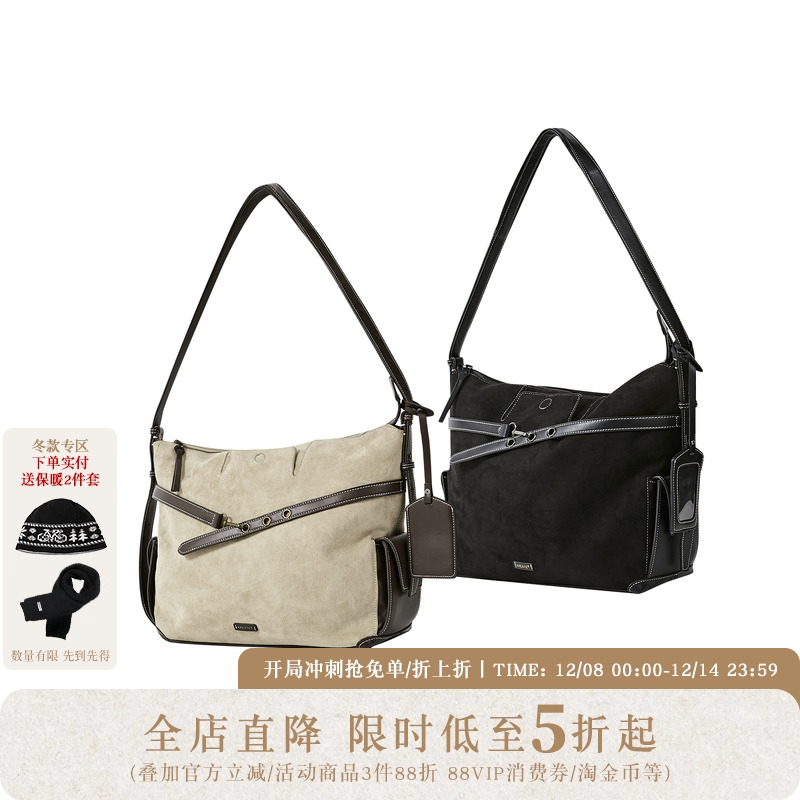 KREATE「罗曼蒂克」磨砂麂皮绒单肩斜挎包可调节通勤大容量托特包