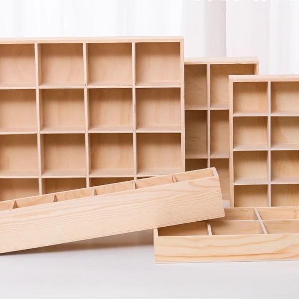 桌面收纳盒木质多格整理长方形盒子幼儿园格子实木印章收纳盒