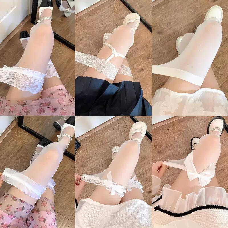 白丝袜女显瘦性感夏季薄款吊带袜白色蕾丝过膝jk袜女纯欲天花板
