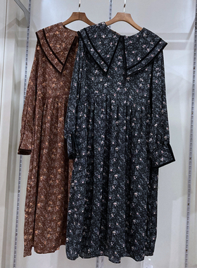 孕之彩初秋大领碎花雪纺长裙娃娃领连衣裙时尚孕妇装YWQ173195