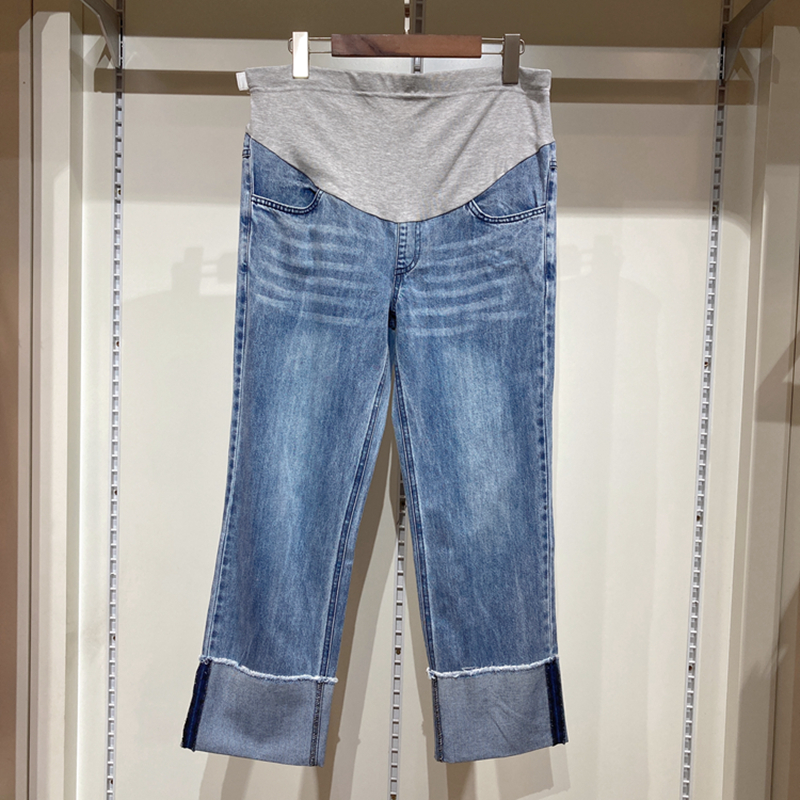 孕之彩春夏直筒宽松牛仔裤可调节托腹宽松裤ywk211224