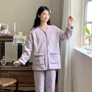 家居服可外穿睡衣产后喂奶衣 长袖 秋冬款 暖绒哺乳月子服宽松开衫