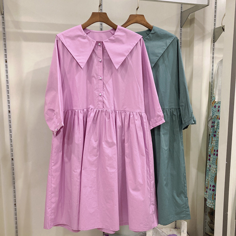 孕之彩孕妇装春装中袖纯棉连衣裙