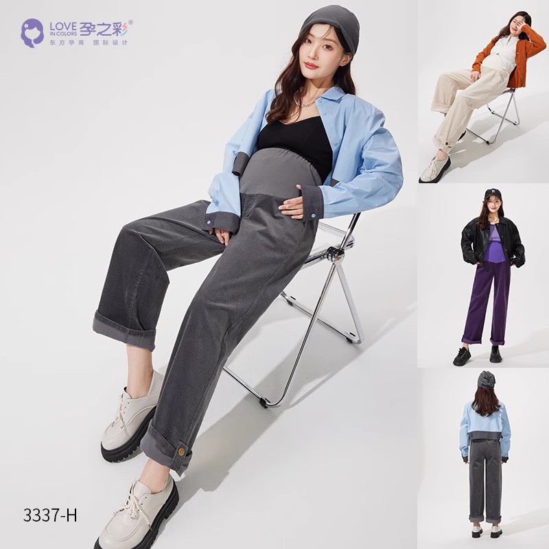 孕之彩秋冬孕妇裤灯芯绒直筒裤