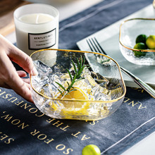 金边玻璃碗水果沙拉碗高档家用大小号碗套装创意甜品碗透明餐具