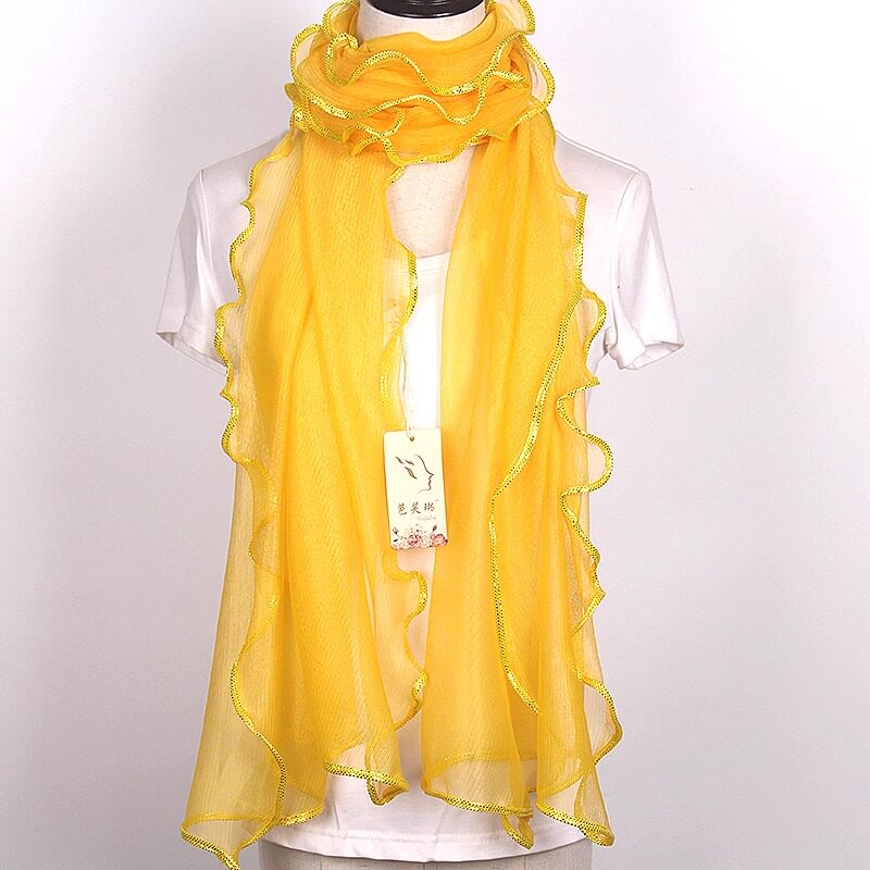 新款韩版纯色荷叶边围巾女长款百搭弹力纱巾丝巾广场舞多功能披肩