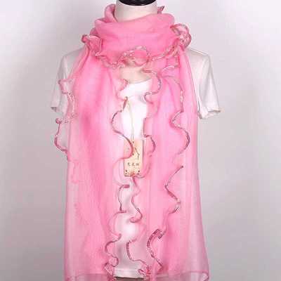 纯色长款多功能荷叶边丝巾韩版女