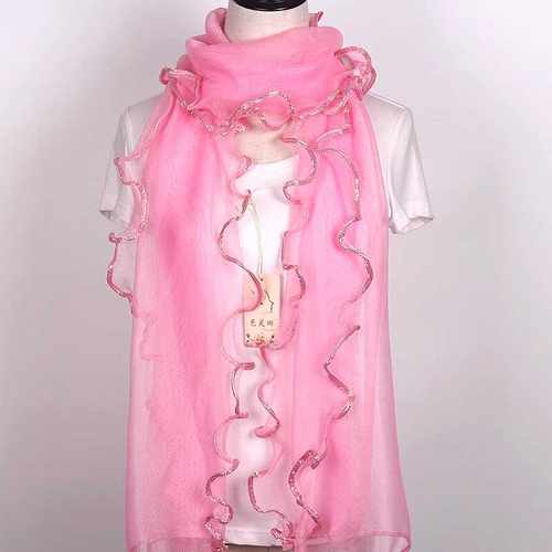 纯色长款多功能荷叶边丝巾韩版女