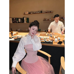 飘带衬衫 贵女 公主新衣 压褶纱裙 名媛套装 翻领抹胸 熊熊屋