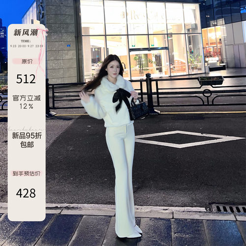 熊熊屋【糯叽叽】乖巧甜美宽松小翻领飘带仿水貂环保皮草外套
