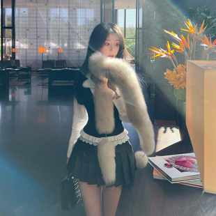 熊熊屋【小狐  仙】大牌定染 矜贵氛围感兰狐狸毛皮草围巾