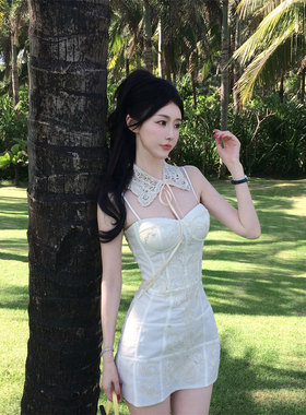 bear熊熊屋【如花似玉】重工浮雕刺绣贴花裙 配蕾丝围脖