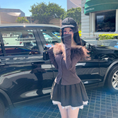 JK套装 羊毛呢甜美半裙 洋气贵感鸵鸟毛针织上衣 裙 英区大小姐