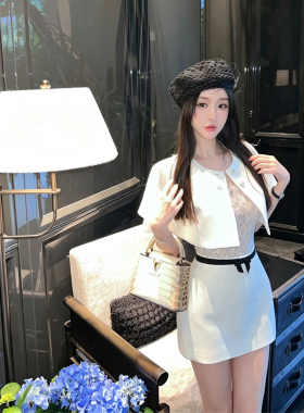 【大小姐】白富美斗篷修身蕾丝织带蝴蝶结A字连衣裙香风套装裙