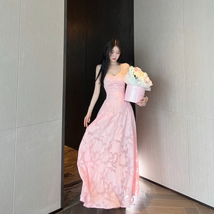 熊熊【花影绮梦】绿/粉 h*b轻盈透视雪纺剪花修身伞摆度假连衣裙