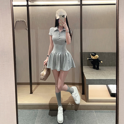 bear熊熊屋【女高中生】元气辣妹修身polo领针织空气百褶裙连衣裙