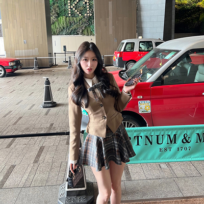 熊熊【玛格丽特】原创学院风收腰西装衬衫蝴蝶结格纹百褶裙jk套装